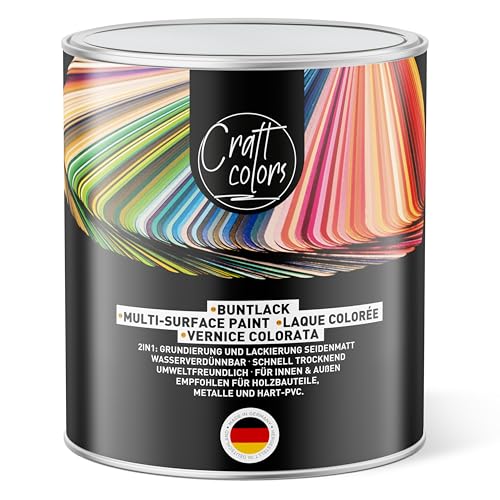 Craft Colors Buntlack 2in1 Schwarz – Seidenmatter Multi-Surface Lack – Grundierung & Decklack – Wasserverdünnbar, schnell trocknend, umweltfreundlich – Für Holz, Metall & Hart-PVC – Innen & Außen