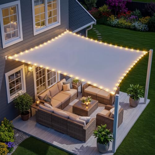 ABIUBIU wasserdichte-Sonnensegel 3x4m mit eingebauter LED-Solar-Lichterkette, 98% UV-Schutz, reiBfest, wetterfest, für Terrasse-Garten-Terrasse-Rasen