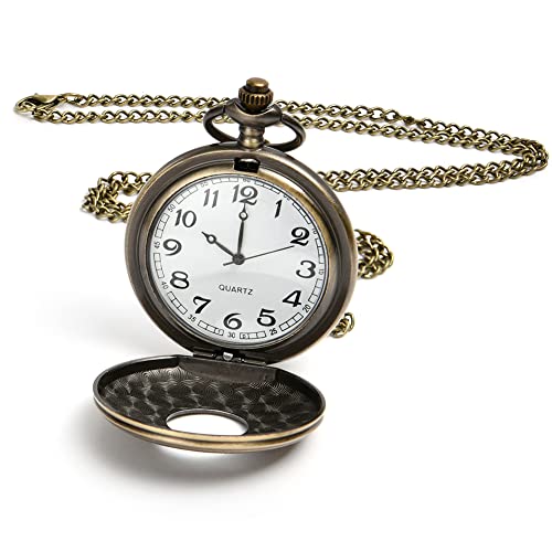 Vicloon Taschenuhr Vintage Bronze für Herren - Antike Uhr Mit Kette, Ziffern - Geschenk für Geburtstag, Jahrestag, Weihnachten (Bronze)