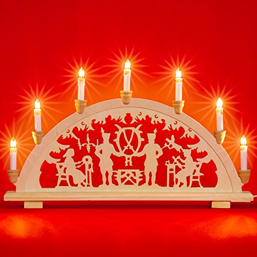 Sikora LB33-7 klassicher Holz Schwibbogen beleuchteter Lichterbogen mit 7 Kerzen LED Deko Weihnachten Motiv Bergmann Deko Weihnachten Breite ca. 59 cm