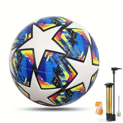 PONGH Championsleague Ball Fußball Größe 5 mit Pumpe Verwendet von Profi-Vereine Sport Training League Fußball, Fußballfans Artikel Fußballliebhaber für Normale Spiel- und Trainingsbälle