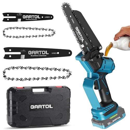 GARTOL Akku Kettensäge 8 & 6 Zoll,1000W Bürstenloser Mini Kettensäge mit Automatische Kettenschmierung,Werkzeuglose Kettenspannung,Kompatibel mit Makita 18V Akku (ohne Akku)