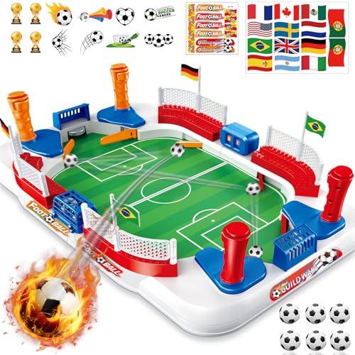 LumenVela Tischkicker, 55 × 31 Kickertisch Kinder Mini Tischfussball Kinder Interaktive Tischfußball mit 6 Fussball, Handpunktezähler, Aufkleber, Fussball Geschenke Jungen für 4 5 6 7 8 9 10 Jahre