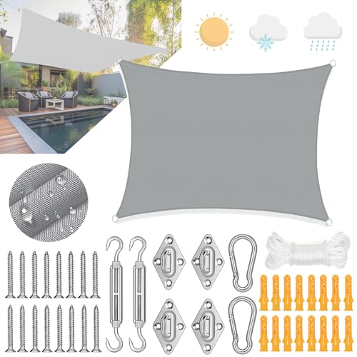 Sonnensegel Rechteckig 2x3m,Wasserdicht mit Ösen,Segeltuch Wasserdicht mit sonnensegel Befestigung Set,UV-Schutz 98%,für Garten Terrasse Camping