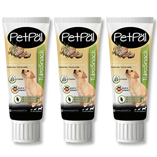 PetPäl Hunde Geflügel Leberwurst “TuboSnack“ - Ohne Getreide, Salz, Zucker - Premium Leckerli aus der Tube - Fettreduziert lecker, gesund - Ideal auch für Welpen - 3X 75g Hunde Snack Made in Germany