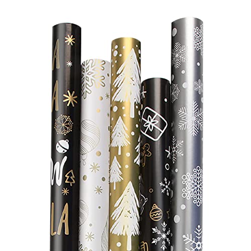 DERAYEE Geschenkpapier Weihnachten, Geschenkpapier 5 Verschiedene Muster, Geschenkpapier Set (5 Rollen)