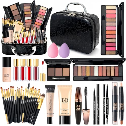Make Up Set für Frauen, Schminkkoffer Damen, All in One Schminkset mit Reisetasche, Makeup Geschenkset für Teenager Mädchen mit Lidschatten Palette BB Cream Foundation Mascara Lipgloss Eyeliner