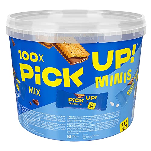 PiCK UP! minis Original + Choco&Milk (1 x 1.06 kg), Mini-Riegel als Snack mit knackiger Milchschokoladentafel zwischen zwei Keksen, 100 Portionspackungen