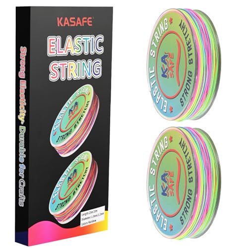 KASAFE Elastisches Band für Armbänder 2 Spezifikationen (1.0mm×25m + 1.2mm×20m) - 3 Latexdrähten Hypoallergen Knotenfrei für DIY-Schmuck, Kinderbastel, Weihnachtsdekoration & Anfänger