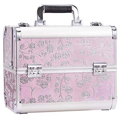 Kosmetikkoffer Schminkkoffer Make up Koffer Friseurkoffer Nagelkoffer Make-up Aufbewahrung friseurkoffer Multikoffer Alu Beauty Case Make up Organizer Koffer, Rosa
