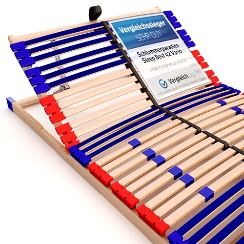 Stabiler Lattenrost 100% BUCHE Lattenrahmen - Kopfteil verstellbar - SCHULTERFRÄSUNG, 7 Zonen, 42 Federleisten, Härte-Regulierung, Mittelgurt - Vario Sleep Best 42® unmontiert (140x200cm)