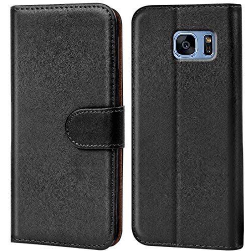 Verco Handyhülle für Samsung S7 Edge Hülle, Schutzhülle für Samsung Galaxy S7 Edge Tasche PU Leder Flip Case Brieftasche - Schwarz