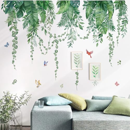 wondever Wandtattoo Palmblatt Pflanzen Wandaufkleber Hängende Grüne Tropische Blätter Wandsticker Wanddeko für Wohnzimmer Schlafzimmer Sofa Hintergrund