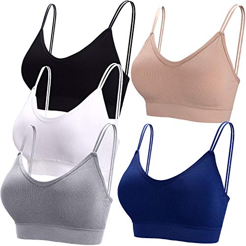BQTQ 5 Stücke Bralette Damen V Hals Cami Top BH Bralettes Schlafen BH für Frauen Mädchen, M(Schwarz, Weiß, Grau, Beige, Marineblau)