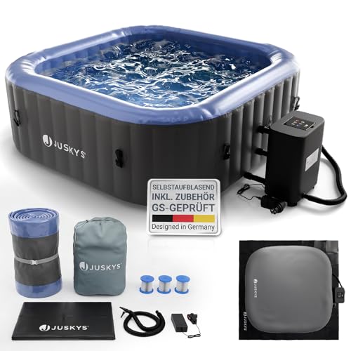 JUSKYS® Whirlpool SpaLuxe – Aufblasbar, Outdoor & Winterfest, 130 Sprudeldüsen, 3000W, PVC laminiert, Grau/Blau