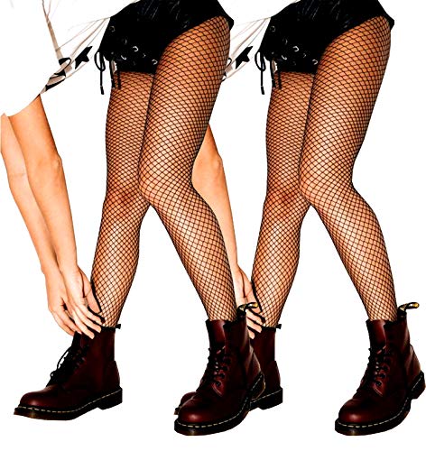 SUREPOCH 2 PCS Netzstrumpfhose Elastisch Hohe Taille Fischernetz Strumpfhosen Damen, Schwarz M