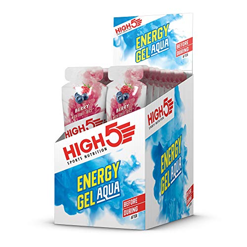 HIGH5 Energy Gels Aqua - Schnelle Energiezufuhr mit Sport Gel für Spitzenleistung - Natürlichem Fruchtsaft - Koffeinfrei Energie Gel für Laufen, Running, Marathon, Radsport, Ausdauer (Beere, 20 x 66g)