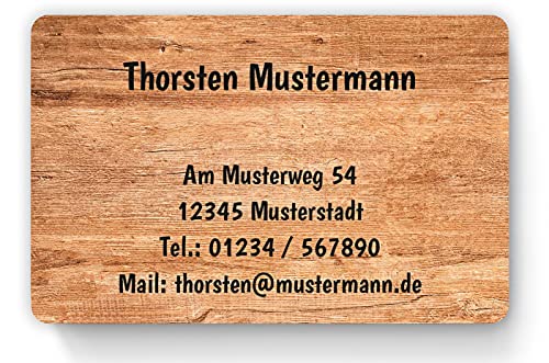 100 Visitenkarten, laminiert, beidseitig bedruckt, 85 x 55 mm, inkl. Kartenspender - Design Holz