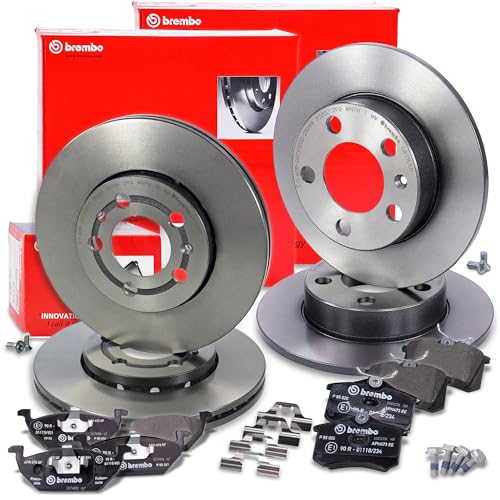 BREMBO Bremsenset inkl. Bremsscheiben Vorne Ø256mm + Hinten Ø230mm und Bremsbeläge Vorne + Hinten Kompatibel mit AUDI A1, SEAT CORDOBA, IBIZA, LEON, TOLEDO, SKODA FABIA, OCTAVIA, VW BORA, GOLF, POLO
