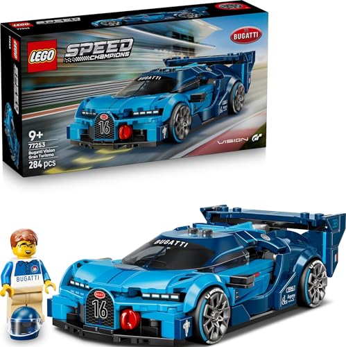 LEGO Speed Champions Bugatti Vision Gran Turismo Hypersportwagen - Modellbau mit sammelbarer Fahrer Minifigur - Gaming Geschenkidee für Jungen ab 9 Jahren und Motorsportfans - 77253