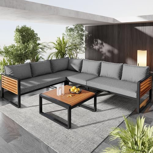YESGIGA Gartenlounge-Set,Gartensofa-Set für 5-6 Personen, Modernes Outdoor-Sofa-Set, Gartenmöbel-Set mit verzinktem Eisenrahmen (für 5-6 Personen)