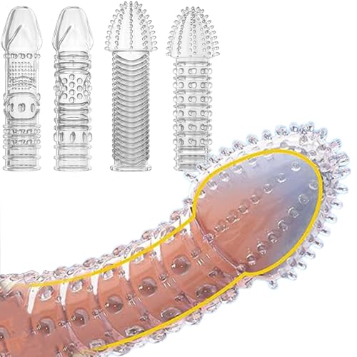 4er Pack Dick Penis Sleeve - Silikon Penismanschetten mit große noppen, Wiederverwendbares Penishülle zur Penisverdickung und Erektionsverbesserung, Penis Extender, Sexspielzeug für Männer
