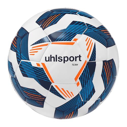 uhlsport Fußball Team-Fußbälle - langlebige Trainingsbälle für das Mannschaftstraining - Fußball für Kinder und Erwachene, Größe 3, Größe 4 und Größe 5, weiß/Marine/Fluo orange
