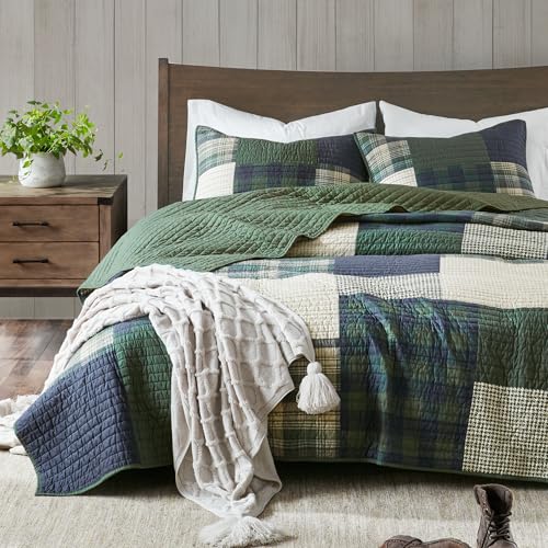WOOLRICH Ganzjahres-Bettwäsche-Set, atmungsaktiv, passende Kissenbezüge, Baumwolle, Mill Ceek, Grün, Doppelbett/Queensize-Bett (233,7 x 243,8 cm)