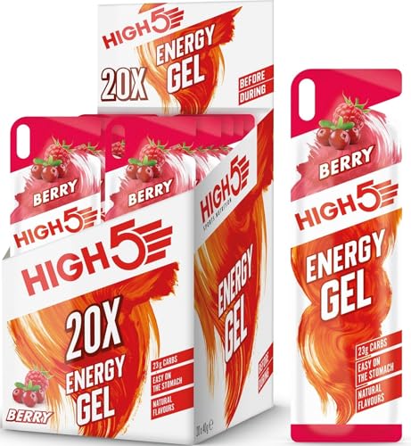 HIGH5 Energy Gels - Schnelle Energiezufuhr mit Sport Gel für Spitzenleistung - Mit natürlichem Fruchtsaft, koffeinfrei - Energie Gel für Laufen, Running, Radsport, Ausdauer (Beere, 20 x 40g)