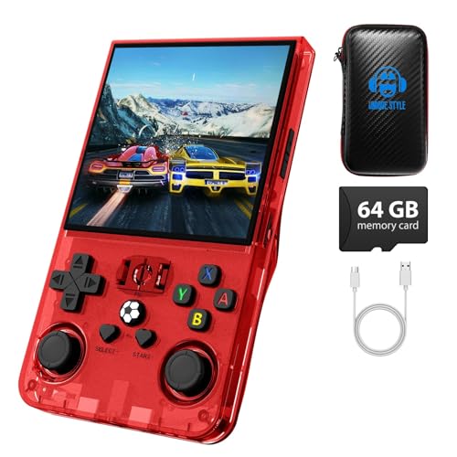 Retro Handheld Game Console R36MAX, Retro Gaming Console with 64GB Storage, 4.0 Inch IPS HD Screen, 4000 mAh Battery and 30+ Mainstream Emulators, Red
