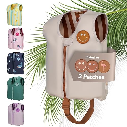 NOARD Kinder Schwimmweste | Schwimmhilfe Simply beige | Größe L | 3-6 Jahre | 19-30 kg | geprüft nach EN 13138-1:2021 | Herausnehmbare Schwimmkörper | 40+ Patches zum Personalisieren