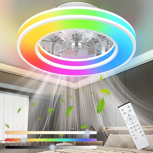 Ateroll Deckenventilator mit Beleuchtung Ø41.5CM, Deckenventilator mit Licht Dimmbar (3000K-4000K-6500K-RGB), 6 Geschwindigkeiten mit Fernbedienung, Timer, Lichtspeicher, geeignet für Schlafzimmer