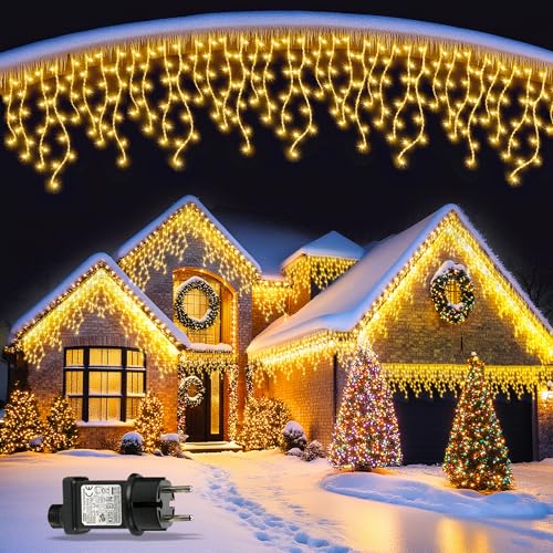 BLOFUN Lichterkette Außen 20M 720 LEDs, Eisregen Weihnachtsbeleuchtung IP65 Wasserdicht mit Timer & 8 Modi, Warmweiß für Weihnachtsbaum & Deko-Warmweiß