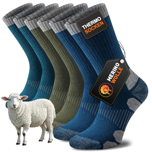 Niorasen Merino Wandersocken Herren Damen, Thermosocken Outdoor Socken Trekkingsocken, Merinowolle Warme Wintersocken, Sportsocken Laufsocken Atmungsaktiv Anti-Blasen & Gepolstert 3 Paar