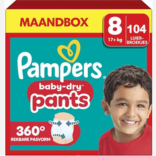 Pampers Baby-Dry™ Pants Größe 8, 17+ kg, 360° Elastikbund, bis zu 12 Stunden Trockenheit, 104 Stück
