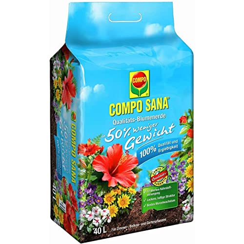 COMPO SANA® Qualitäts-Blumenerde ca. 50% weniger Gewicht und 100% Qualität für alle Zimmer-, Balkon- und Gartenpflanzen mit 12 Wochen Dünger 40 L