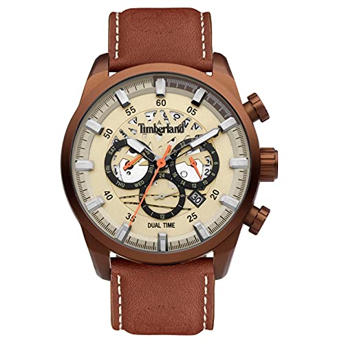 Timberland Henniker III Herren Armbanduhr Leder Braun 46 mm, Multifunktionsuhr, Wasserdichtigkeit: 5 Bar, TDWGF2100604
