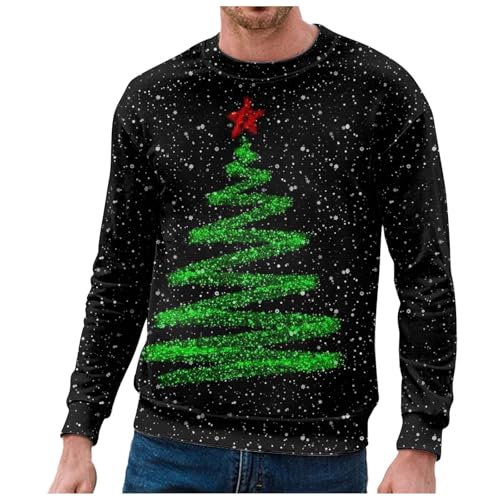 Generisch Weihnachtspullover Herren 3d Druken Weihnachtspulli Weihnachtsbaum Langarm Oberteile Rundals Weihnachten Sweatshirts Lustig Ugly Pullover Xmas Christmas Funky Weihnachtskleidung