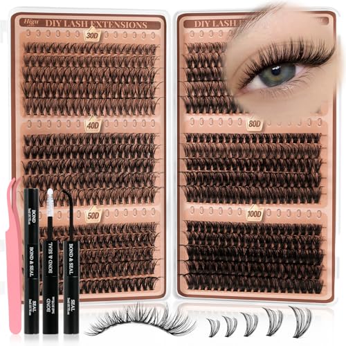 Higu clace 580 pcs Wimpern-Extensions 30-40-50-60-80-100D Curl Lash-Extension-Set Künstliche Wimpern für Wimpernverlängerung zu Hause DIY-Wimpern-Extensions für Anfänger(10-18mm)
