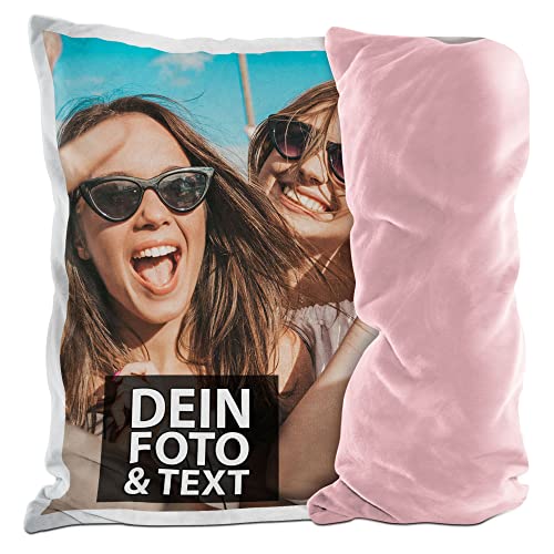 Print Royal Flauschiges Fotokissen selbst gestalten - inklusive Kissenfüllung - Fotokissen personalisierbar mit Foto und Wunschtext | 40 x 40 cm - flauschig - Rückseite Rosa
