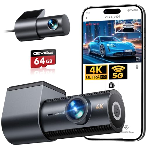 Dashcam Auto Vorne Hinten 4K+1080P, 5.8GHz WLAN Dashcam mit 170° Weitwinkel, Dashcam mit 64GB SD Karte, G-Sensor & 24h Parküberwachung, Mini Dashcam Auto mit Nachtsicht und 1,5″ Display