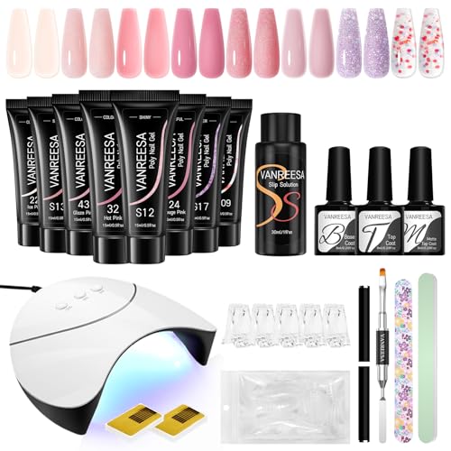 VANREESA Poly Nail Gel Nägel Set, 8 Farben Rosa Nude Poly Nagelverlängerung Gel Set mit 36W Nagellampe U V Nagellack Set Builder Enhancement Nagel Starterset Geschenk für Frauen