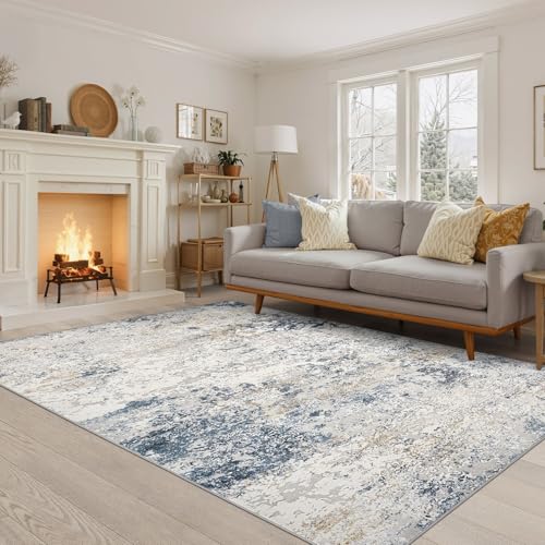 DMOYEST Teppich Wohnzimmer 160x230cm Modern Beige Blau Waschbar