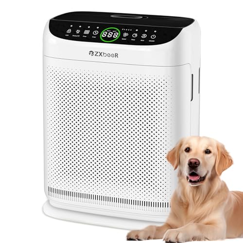 ZXBEER Luftreiniger Allergiker HEPA-Luftreiniger mit CADR 400m³/h（260m²）,zweiseitiger Filtration und waschbarem Filter,20dB Nachtmodus, Timer,Luftreiniger für Haustiere,Schlafzimmer,Staub,Pollen,Weiß