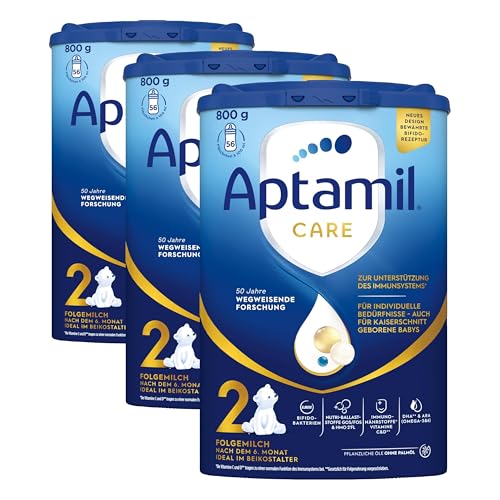 Aptamil Care 2 – Folgemilch nach dem 6. Monat, Mit Omega 3 & 6, DHA & ARA, Ohne Palmöl, Babynahrung, Milchpulver, 1x 800 g (Packung mit 3)