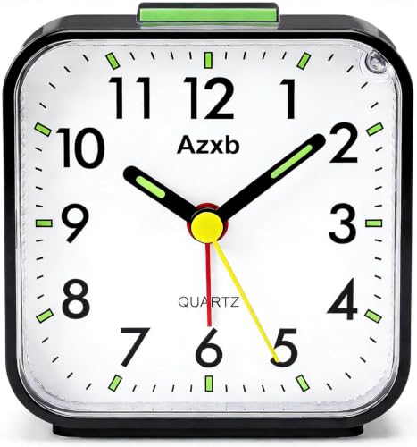 Azxb Wecker, Reisewecker Batteriebetrieben | Geräuschlos ohne Tickgeräusch mit Nachtlicht, Schlummerfunktion & lautem Weckton | Leuchtziffern, kompakter Tischwecker für Schlafzimmer, ideal für Tiefsch