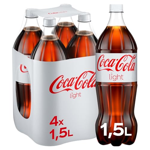 Coca-Cola Light - prickelndes Erfrischungsgetränk mit originalem Coke-Geschmack - ohne Zucker und ohne Kalorien - koffeinhaltiger Softdrink in Einweg Flaschen 4 x 1500 ml