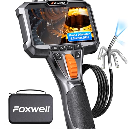 FOXWELL Y406D Endoskopkamera mit Licht, 6,5mm Slim Rohr 220° Zweiweg Rotation Endoskopkamera Beweglicher Kopf, Endoskop Kamera, 1,5m Flexible Inspektionskamera Rohrkamera Endoscope für Kfz/Mechanik​