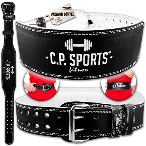 C.P.Sports Trainingsgürtel Gewichtheber Leder, Schwarz/Innenfläche Weiß, L, 38701
