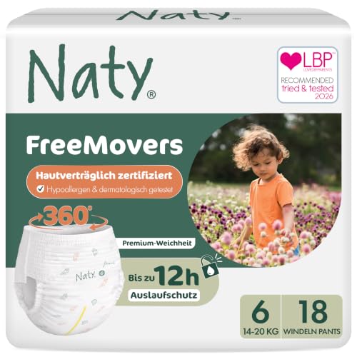Naty FreeMovers Baby Pants Höschenwindeln, Größe 6 (14–20 kg), 18 Stück